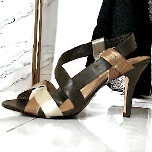 Cynthia Vincent Italian Leather Metallic Strappy Heels
